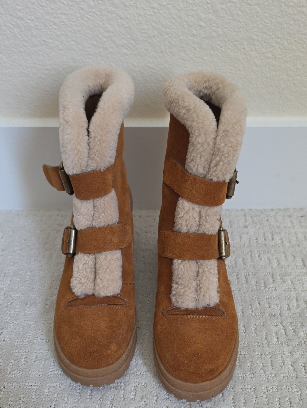 See By Chloe Tan Suede Shearling-Trim Winter Boots